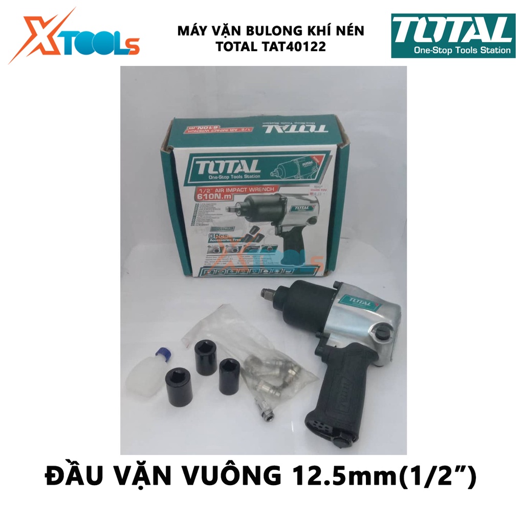 Máy vặn bu lông dùng khí nén TOTAL TAT40122 Súng siết bu lông dùng hơi Đầu vặn vuông 12.5 mm (1/2&quot;) 7000 v/p [XTOOLs]