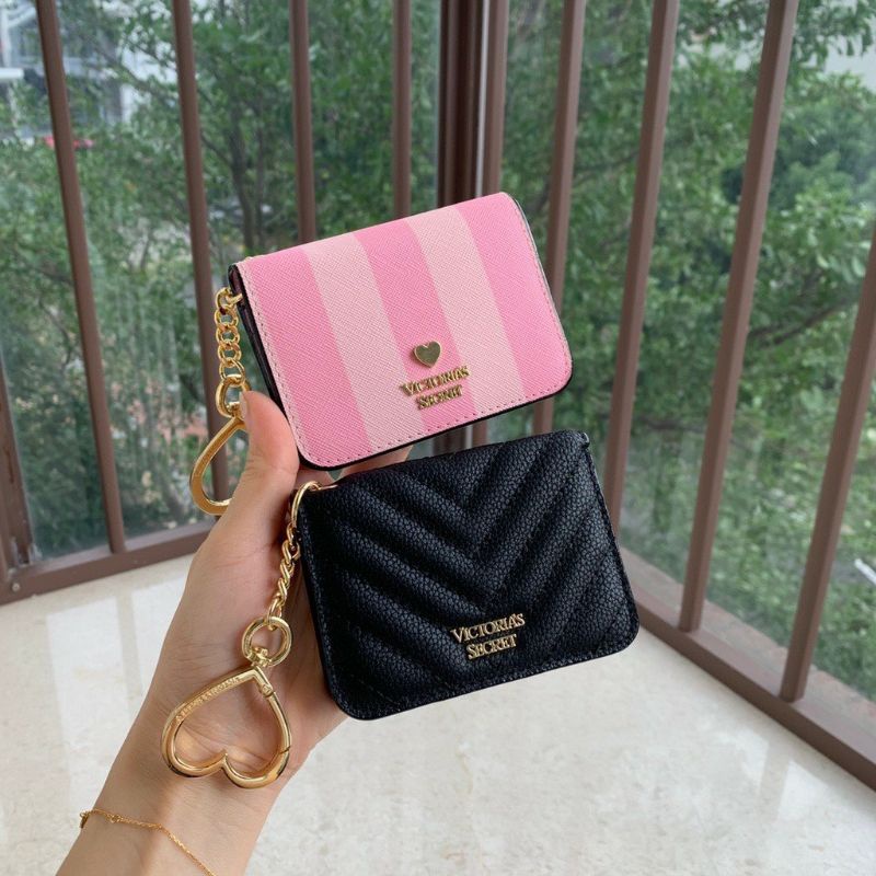 Ví/ bóp vic.toria ( card holder) màu đen Đựng Thẻ Và Tiền Xu Họa Tiết Sọc VS Có Móc Khóa
