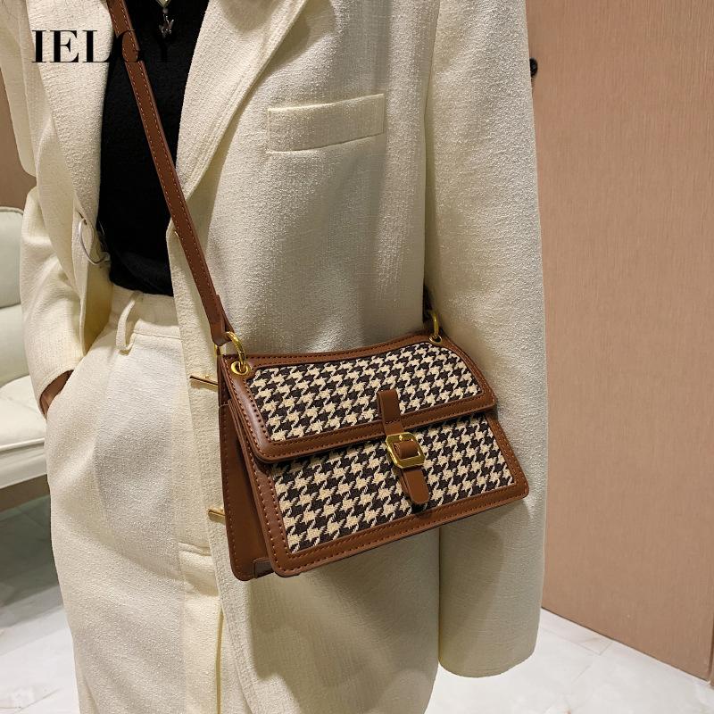 Túi xách đeo chéo IELGY họa tiết sọc caro phong cách phương Tây đơn giản sành điệu