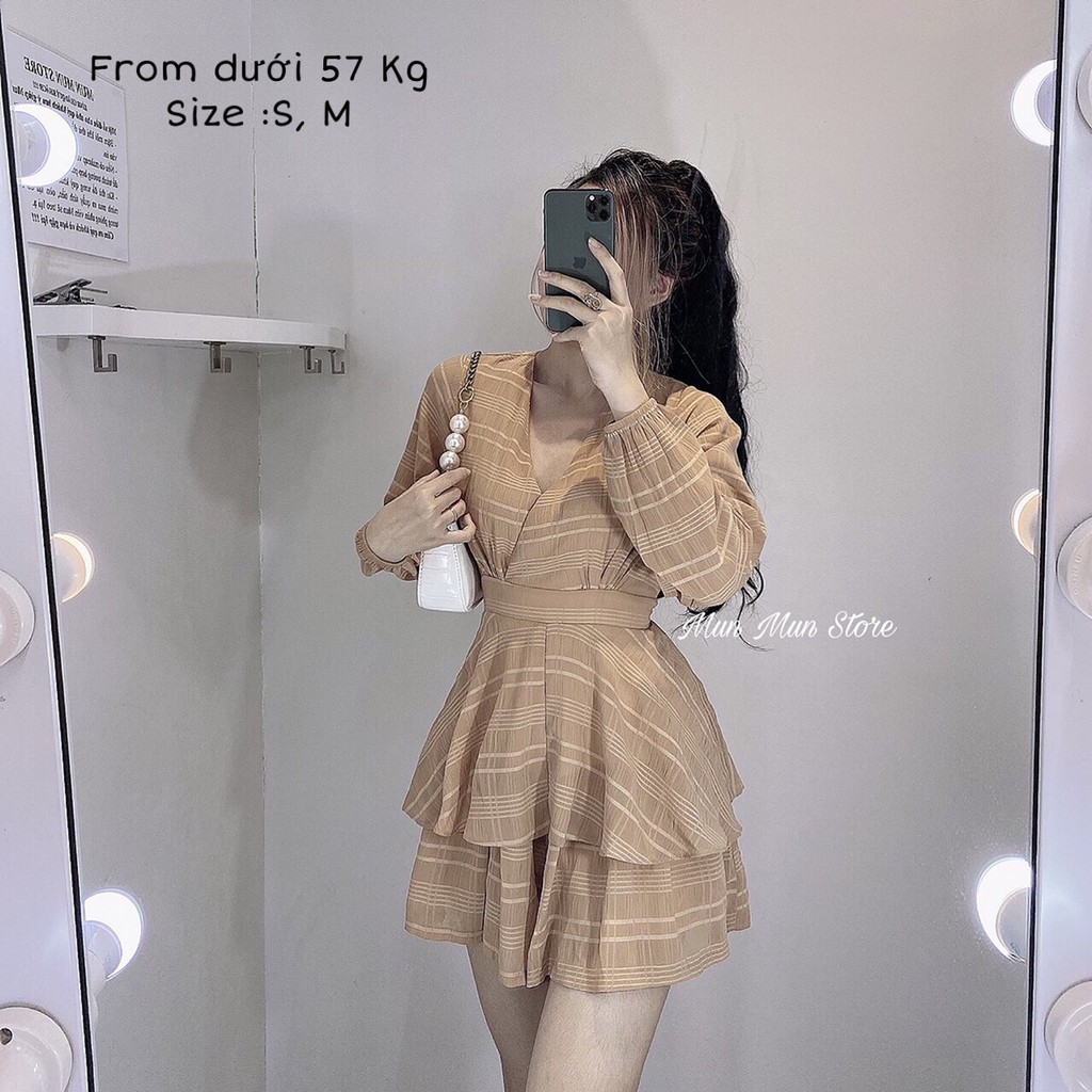 [𝐅𝐫𝐞𝐞 𝐒𝐡𝐢𝐩]JUMPSUIT Nữ MunMunStore Xòe 2 Tầng Tay Dài Có Quần Trong Sang Trọng Đi Chơi  - Đi Tiệc Đẹp(Hình Thật)