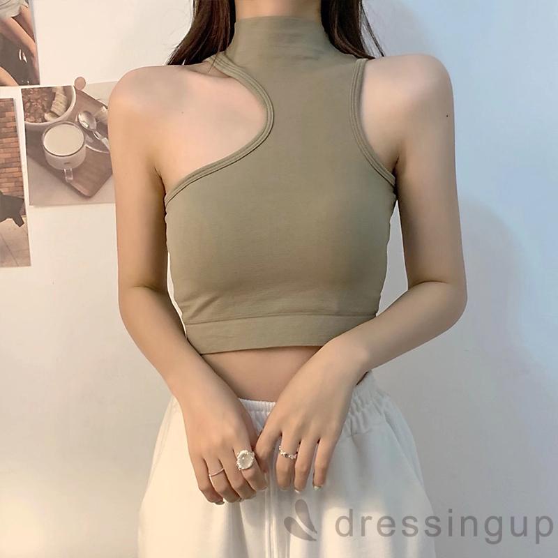 Áo tank top cổ cao lệch vai màu sắc thời trang cho nữ