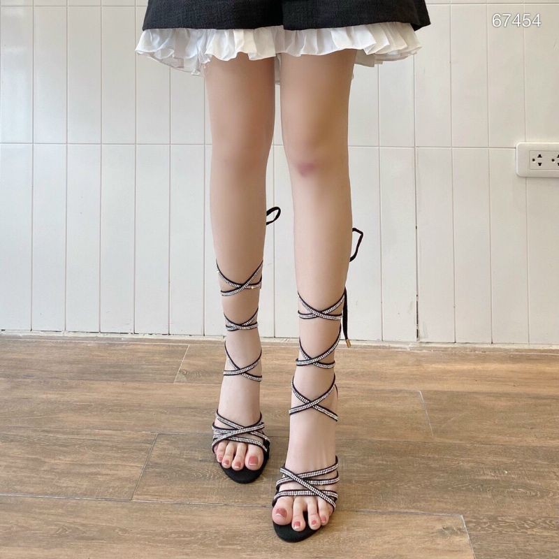 Giày cao gót sandal quai đá xoắn vòng chân