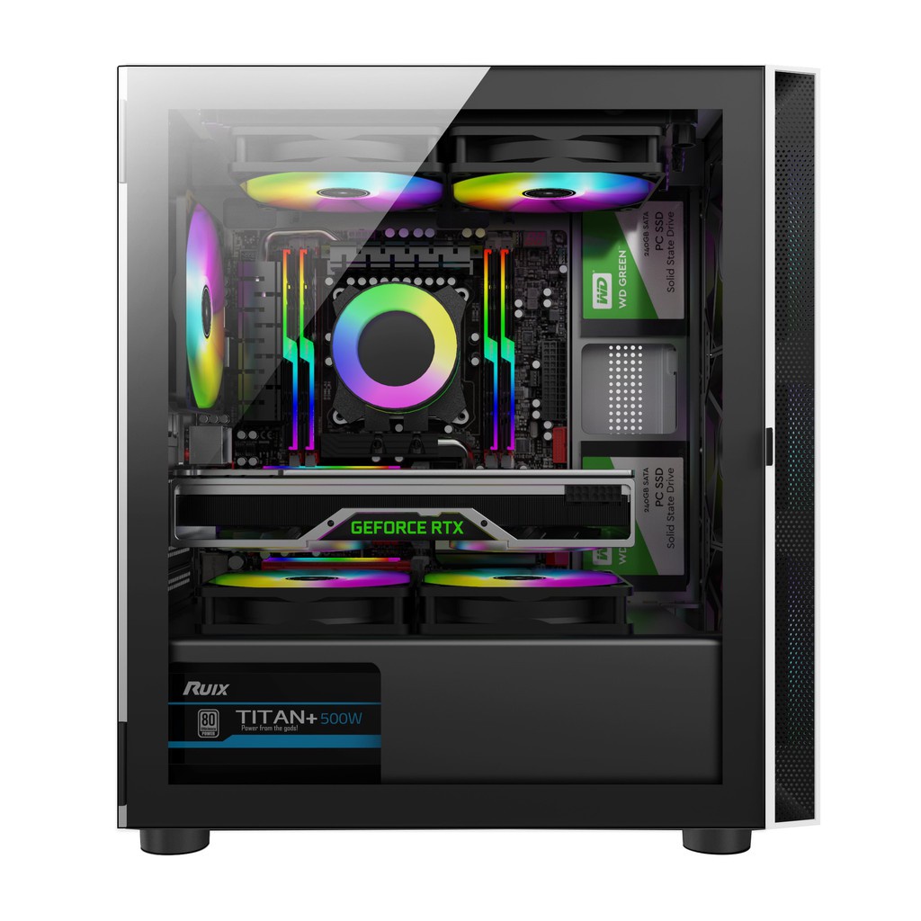 [FreeShip Toàn Quốc] CASE AAP D1 Black/White GAMING Mặt trước dãy Led RGB (Hông Kính Cường Lực)