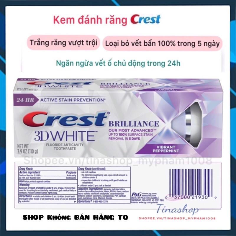 Kem đánh răng trắng răng crest 3D white brilliance 110gr