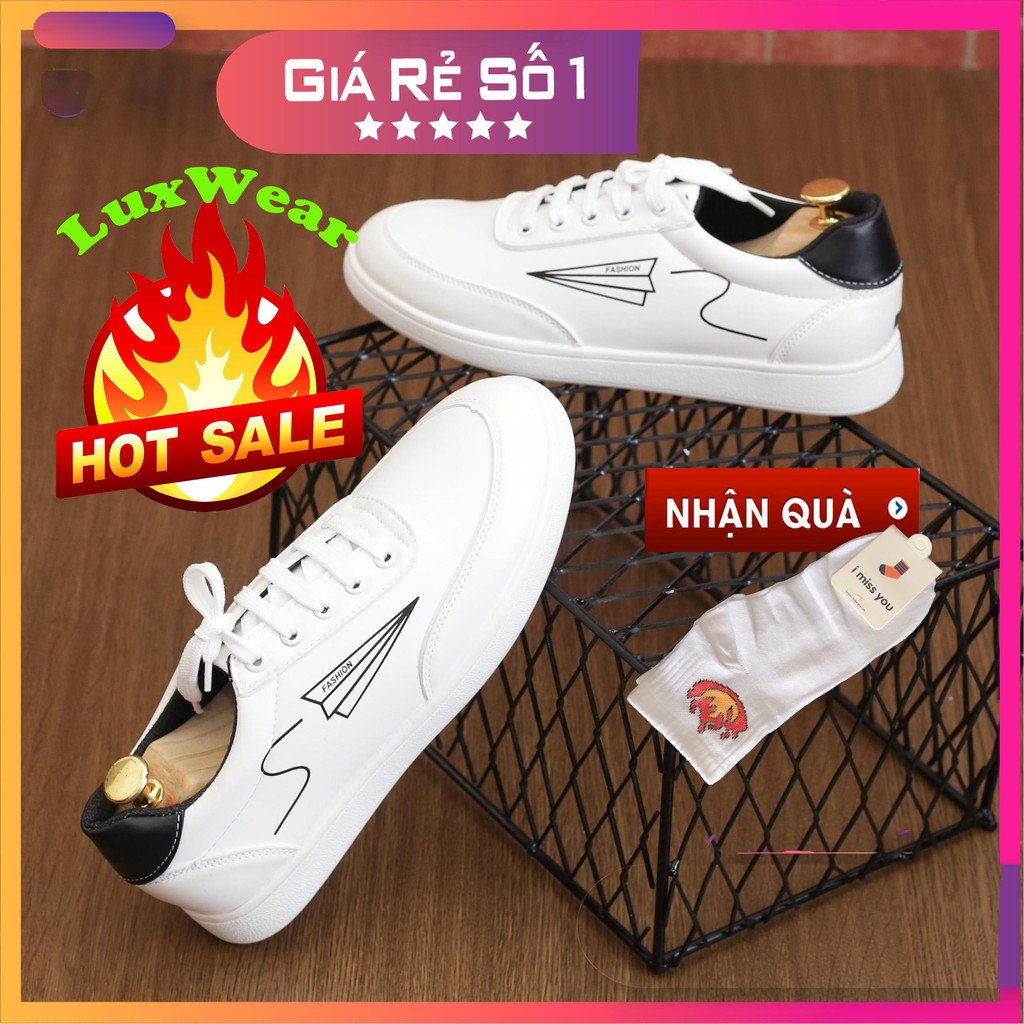 Giày nam trắng đẹp - Giày thể thao nam [VIDEO THẬT] họa tiết máy bay tặng tất lửa cao cấp 15k | BigBuy360 - bigbuy360.vn