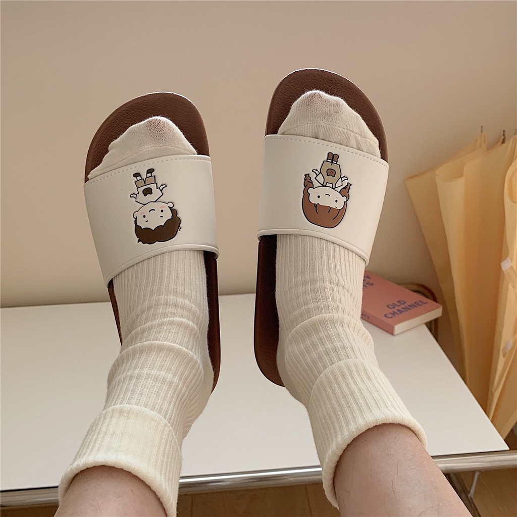 Dép quai ngang nam nữ, dép trai gái siêu cute- 3 màu đen nâu trắng