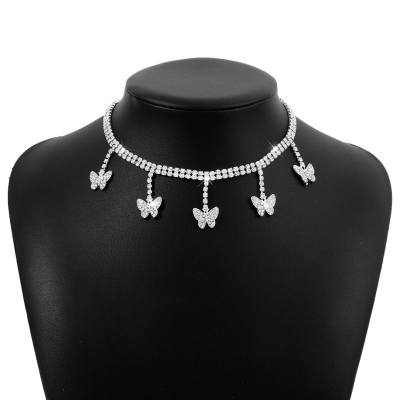Vòng Cổ Choker Màu Vàng Mặt Hình Bướm Rỗng Đính Đá Pha Lê Sang Trọng Phong Cách Punk Cho Nữ