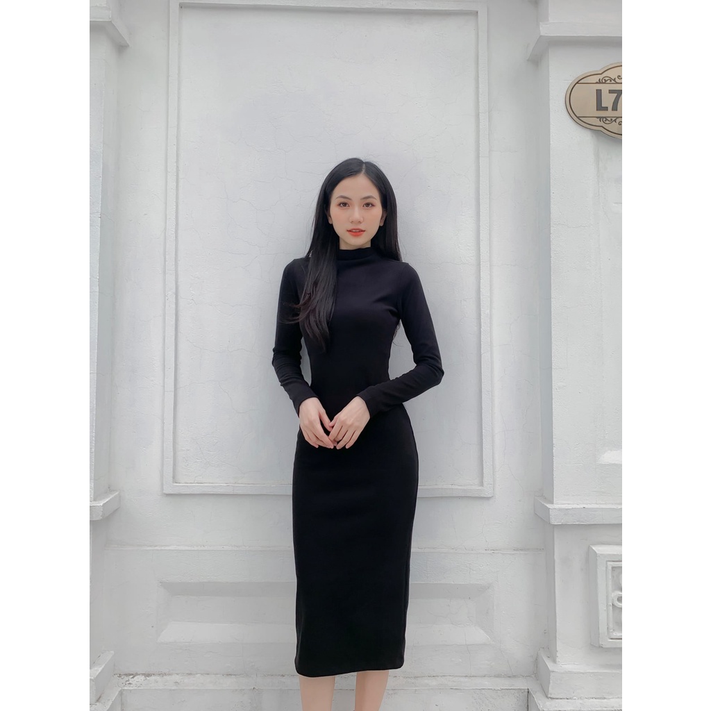 Đầm len body cổ 3 phân dáng dài co giãn 4 chiều