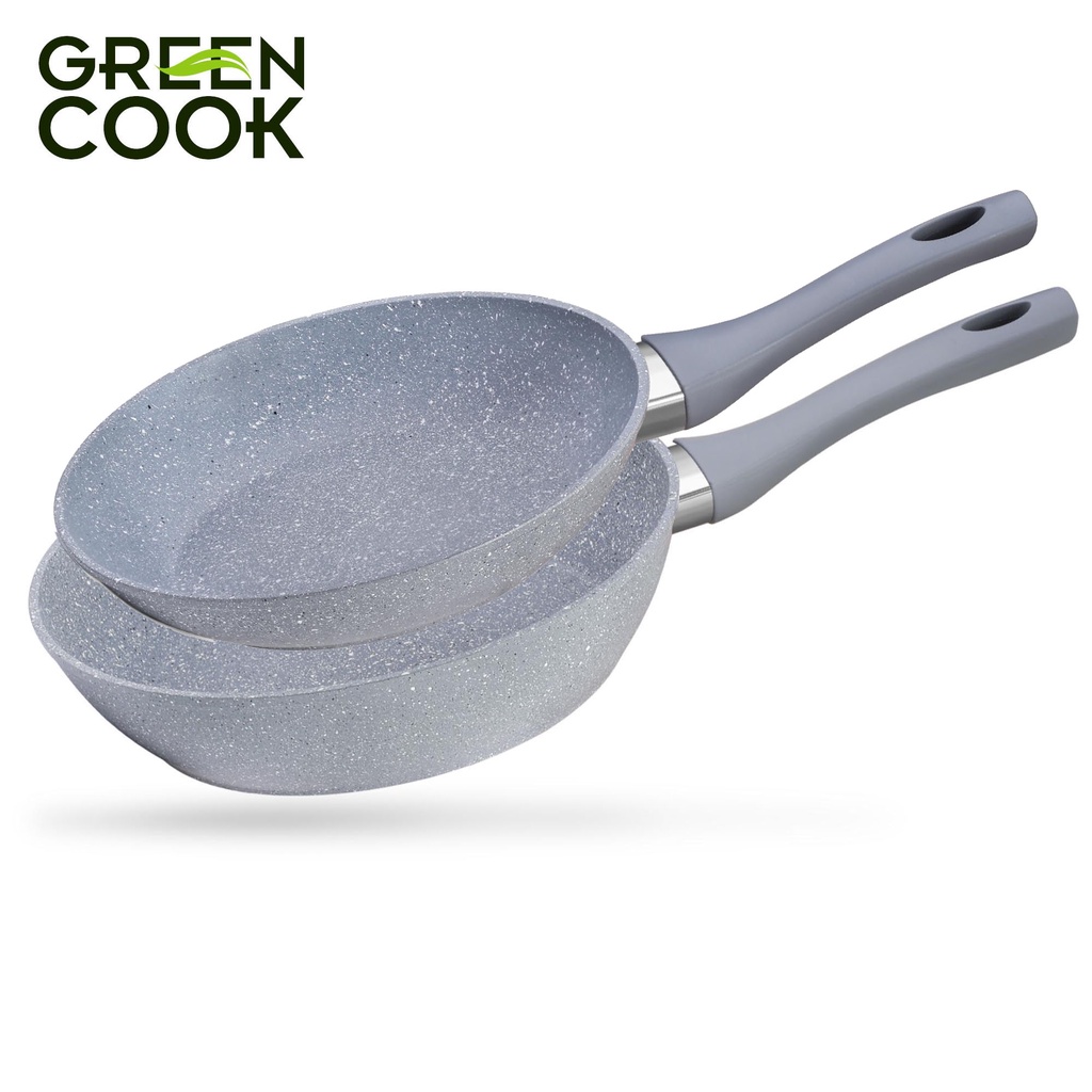 Bộ 2 chảo chống dính đáy từ vân đá đủ size Green Cook - Hàng chính hãng