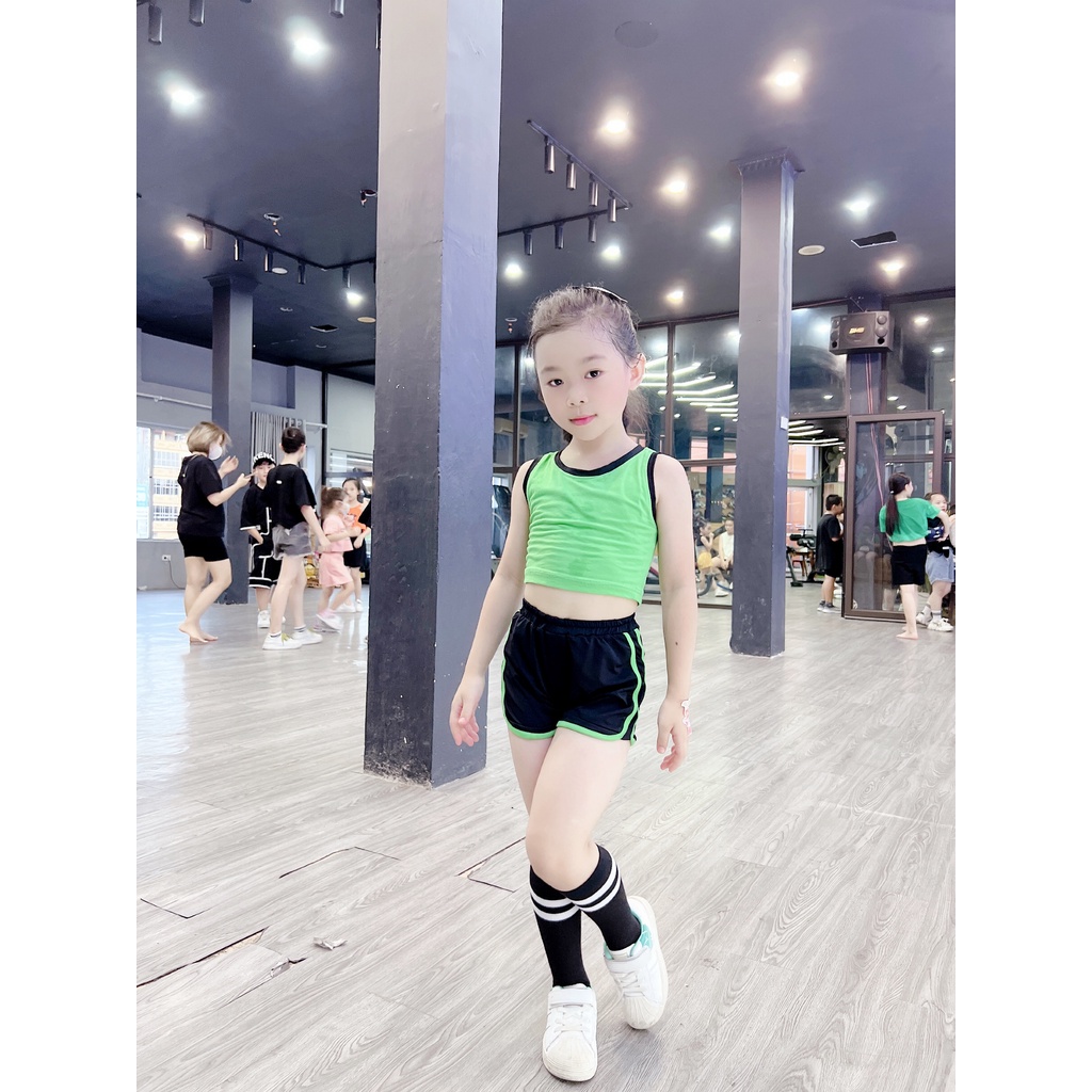 Set bộ thể thao croptop quần sooc ngắn nhảy dance tiktok zumba thể thao hay mặc nhà đều xinh cho bé gái FaneKids FA027
