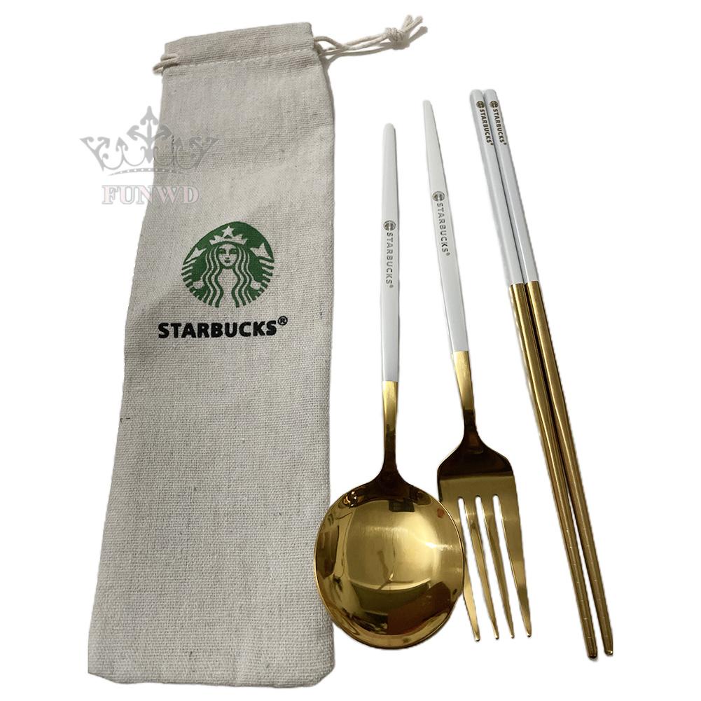 Bộ Muỗng Đũa Nĩa Starbucks Chất Liệu Inox Cao Cấp
