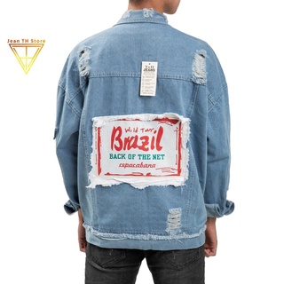 Áo khoác jean unisex nam nữ TH Store bò phối chữ Barazill ulzzang cá tính