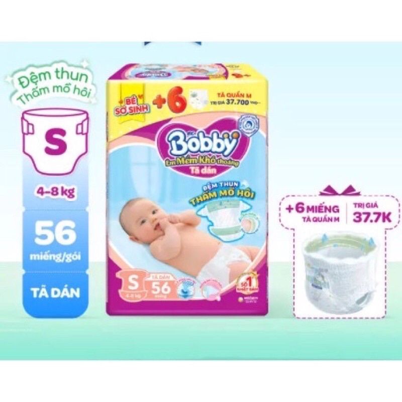 Tã Dán Bobby Fresh Siêu Mỏng Gói Cực Đại S56