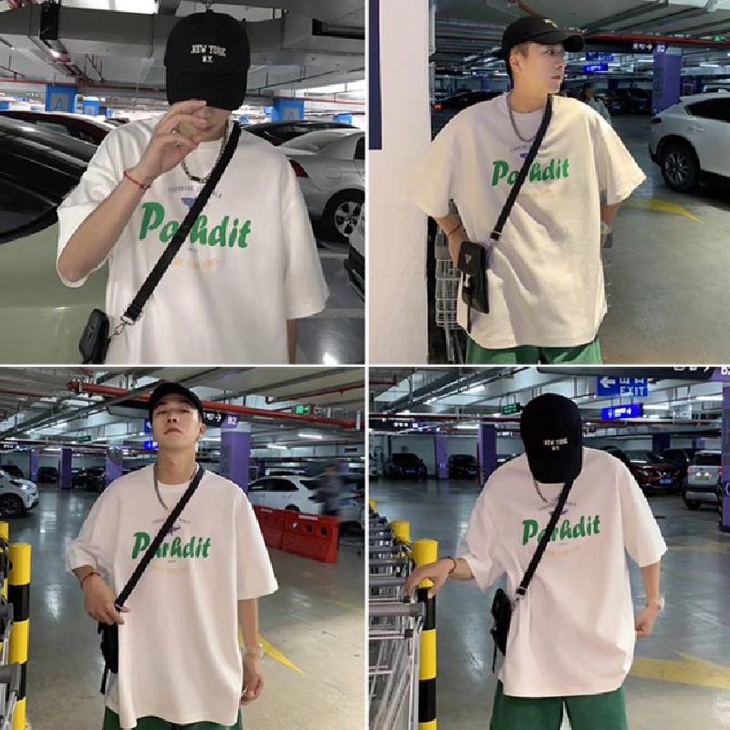 Áo Thun Nam Dáng Rộng In Chữ Phong Cách Hip Hop Hàn Quốc Thời Trang Mùa Hè Thoải Mái Cỡ Lớn M-8XL