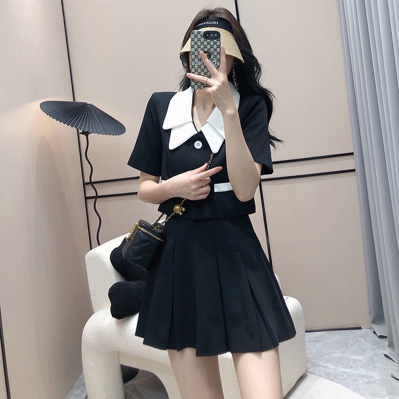 Set Áo Ngắn + Chân Váy Xếp Ly Lưng Cao Tôn Dáng Hợp Thời Trang Phong Cách Hàn Quốc Cho Nữ set đồ nữ  tao bao