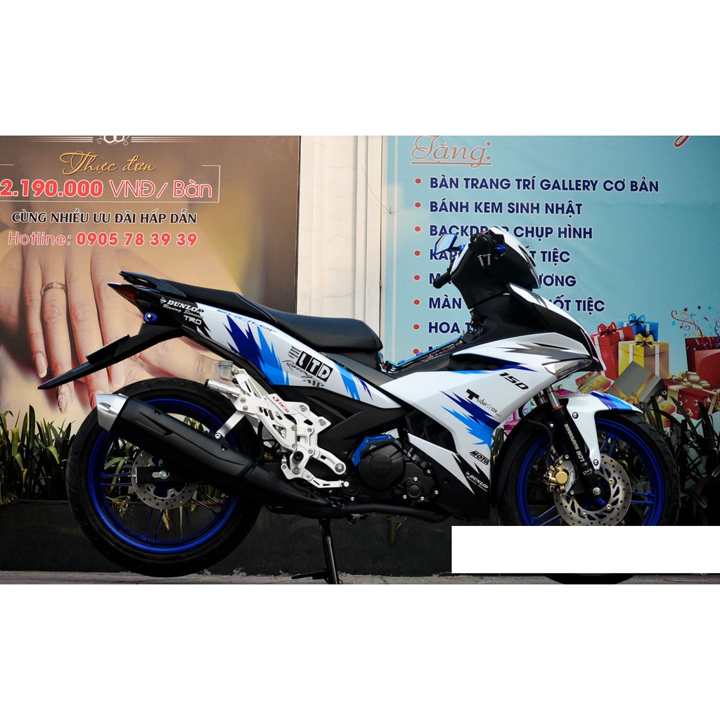 Tem trùm exciter 150 xanh trắng, độ team trùm decal xe máy ex dán đời 2015-2020