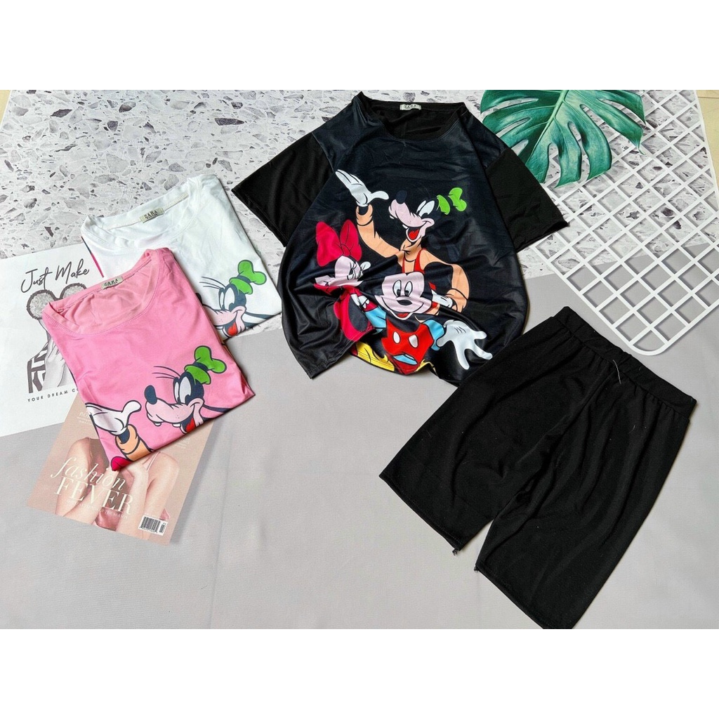Set Bộ Thun Ngố Áo Phông Mèo Mickey Siêu Dễ Thương