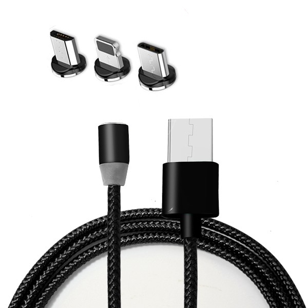 Cáp sạc từ hút nam châm đầu micro usb,type C và IP360 độ dây dù có led