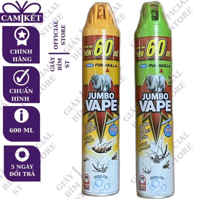 Bình xịt muỗi, xịt côn trùng Jumbo Vape không mùi chai 600ml