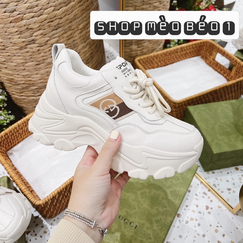 Giày thể thao sneaker gc trắng vạch màu kẻ chéo đế cao fullbox