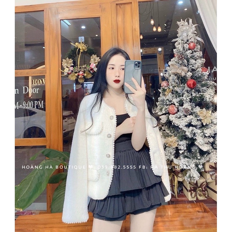 áo khoác dạ lông viền ngọc hàng SĐ mã 699 (sẵn)