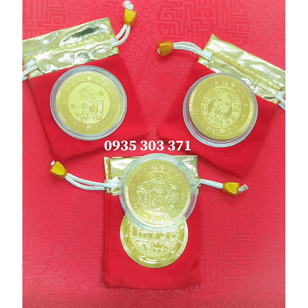 Bộ 3 Xu Hình Con Trâu Kèm Túi Đỏ May Mắn Quà Tặng 2021