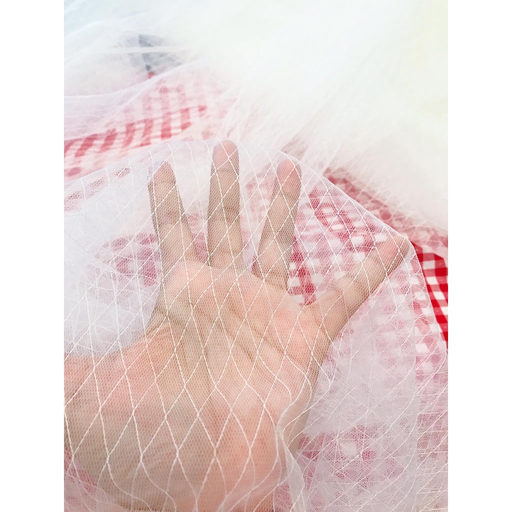 ⚡Rẻ đẹp⚡ Vải voan lưới ren đan chéo/ chấm hạt màu trắng , đen, hồng, kem, da nude dùng may pha phối váy áo