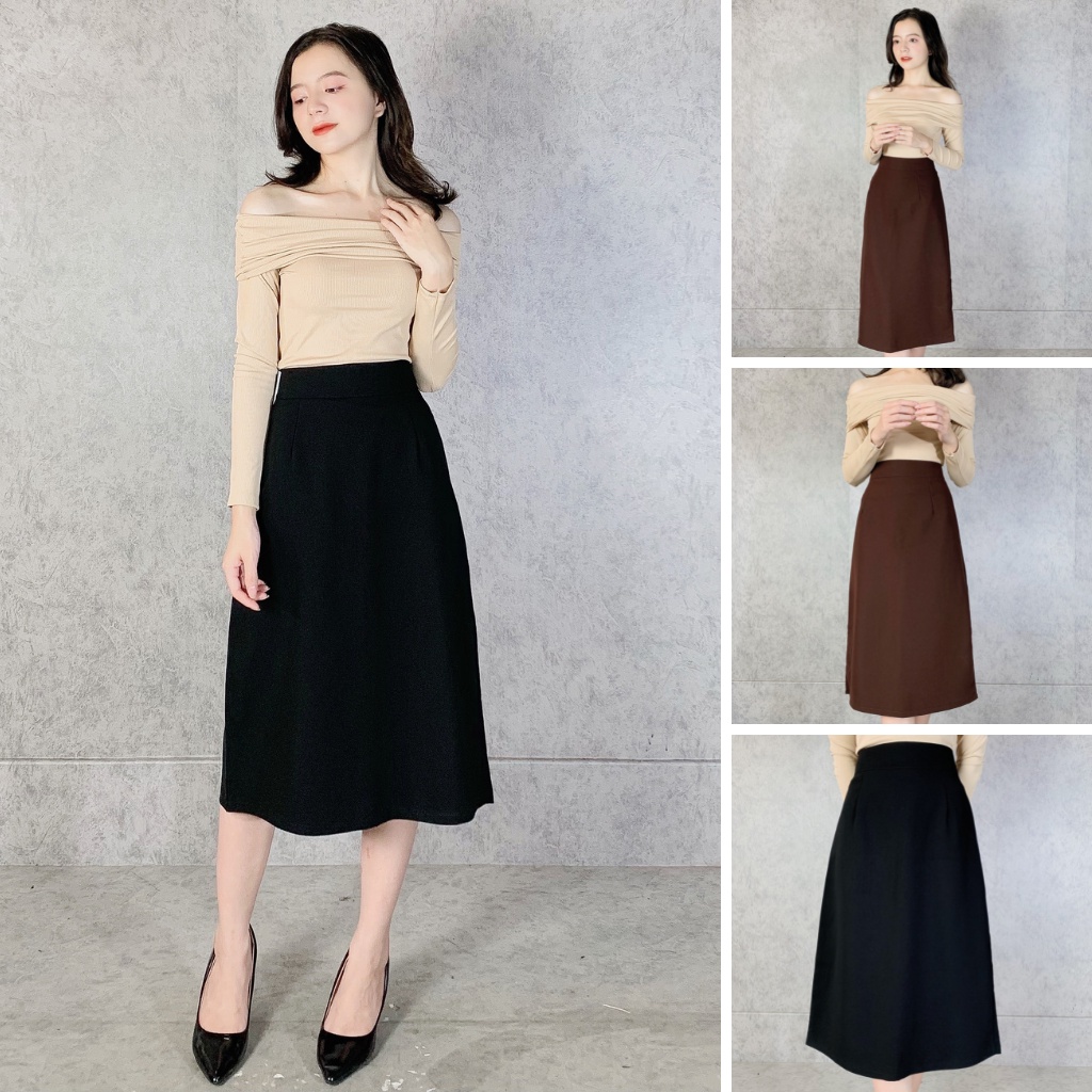 Chân váy công sở mã 809 EMIX (2 màu), dáng dài, midi, cạp cao, khóa sau, vải tuytxi, mềm mịn, đứng dáng