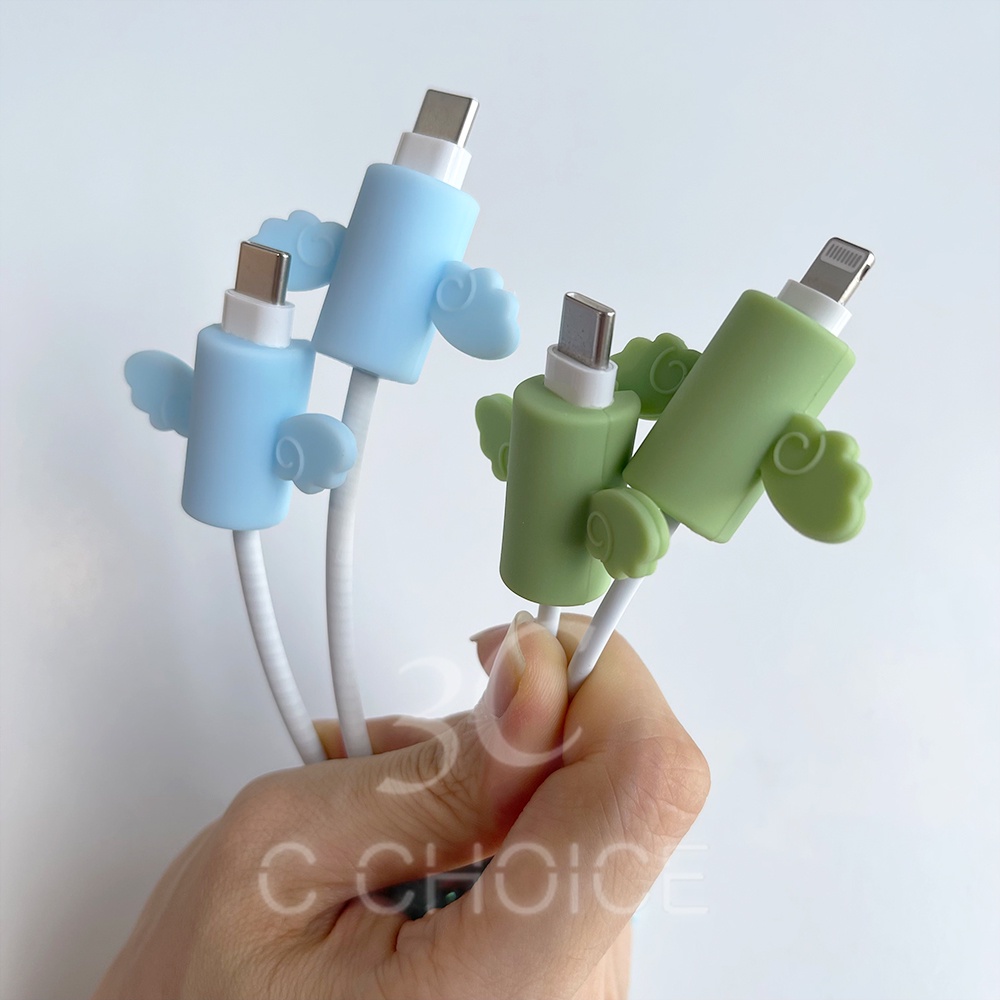 Phụ kiện bọc bảo vệ đầu dây cáp sạc kiểu đôi cánh thiên thần đáng yêu thích hợp cho iPhone thiết bị Type C laptop