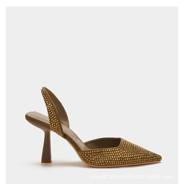 Giày Cao Gót Mũi Nhọn Đính Đá Sang Trọng Hợp Thời Trang