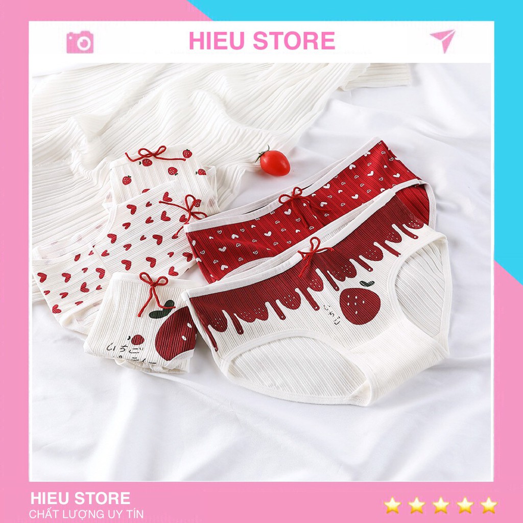 Quần Lót Nữ Gân Tăm Họa Tiết Dễ Thương, Chất Vải Mềm Mại Co Giãn Tốt Hieu Store24h - 2801