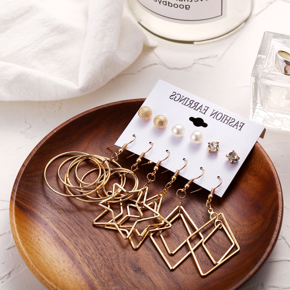 Set 6 đôi khuyên tai AY phong cách Bohemian thời trang cho nữ