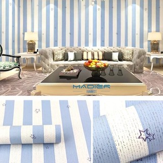 1 mét decal giấy dán tường sọc sao xanh khổ rộng 45cm có keo sẵn