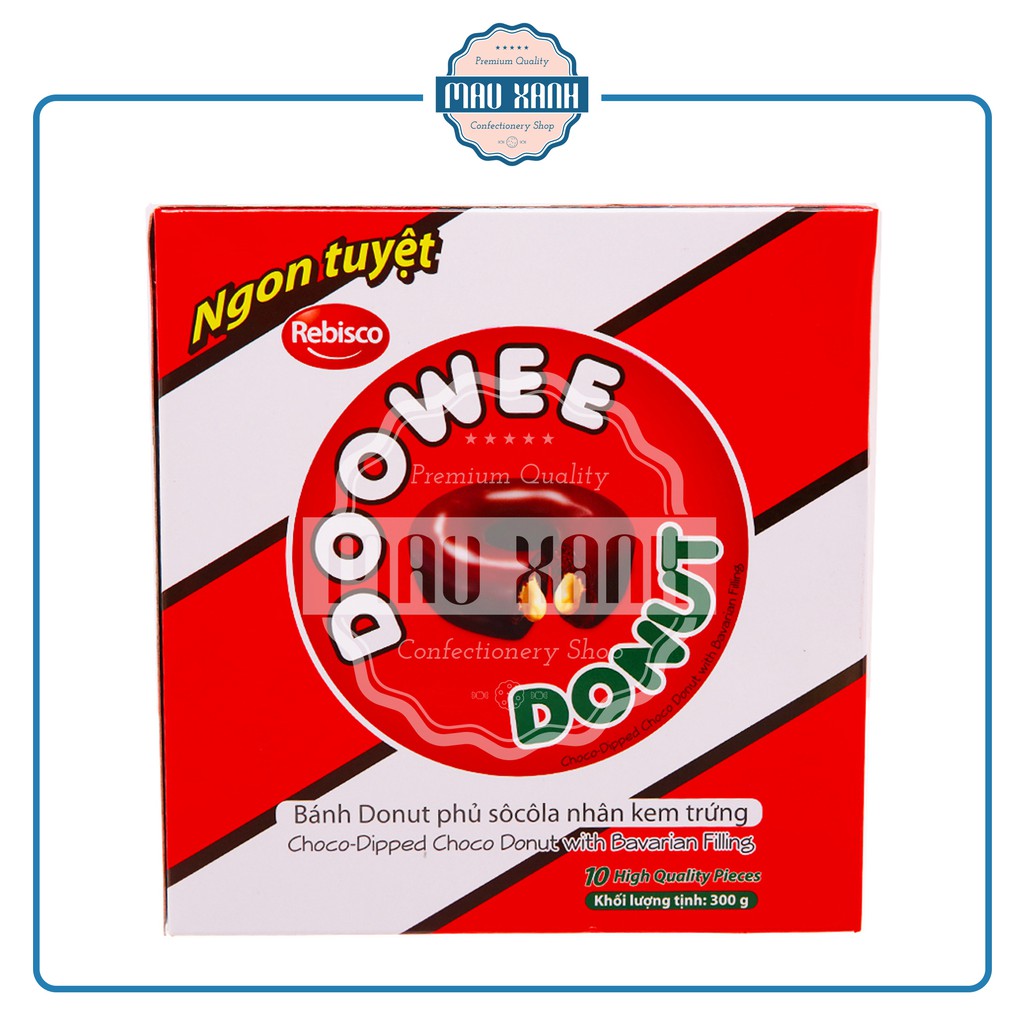 Bánh Donut Doowee Socola Nhân Kem Trứng (hộp 10 cái, bánh ăn sáng)