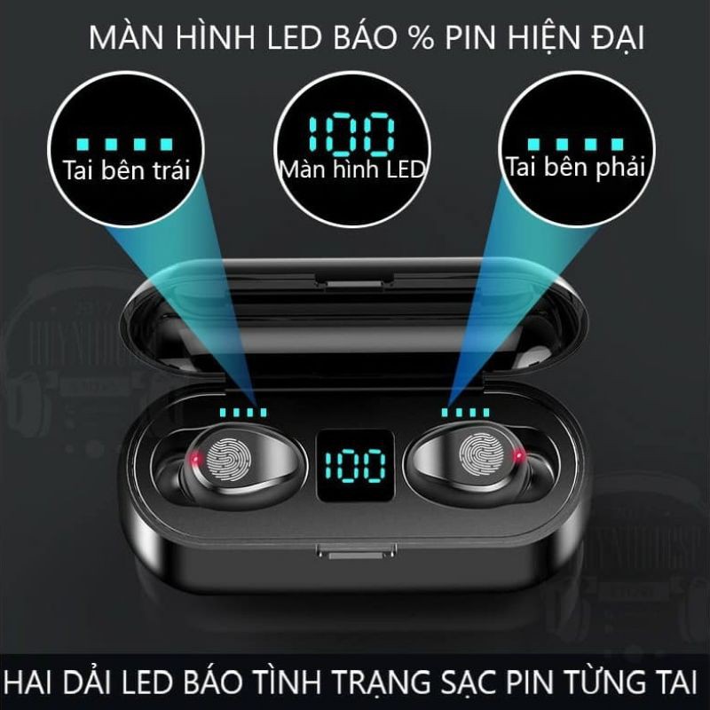 Tai Nghe Bluetooth 5.0 Amoi F9 Pro Bản Quốc Tế Cao Cấp Cảm Biến Vân Tay, Sạc Dự Phòng