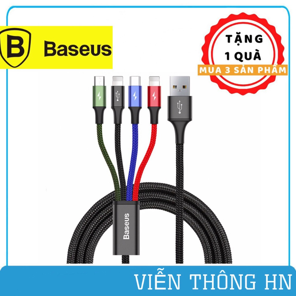 Dây sạc 4 đầu baseus 3.5a lightning micro usb type c - Cáp sạc đa năng 4 in 1 bọc dù chống gập gãy cho ip samsung oppo..
