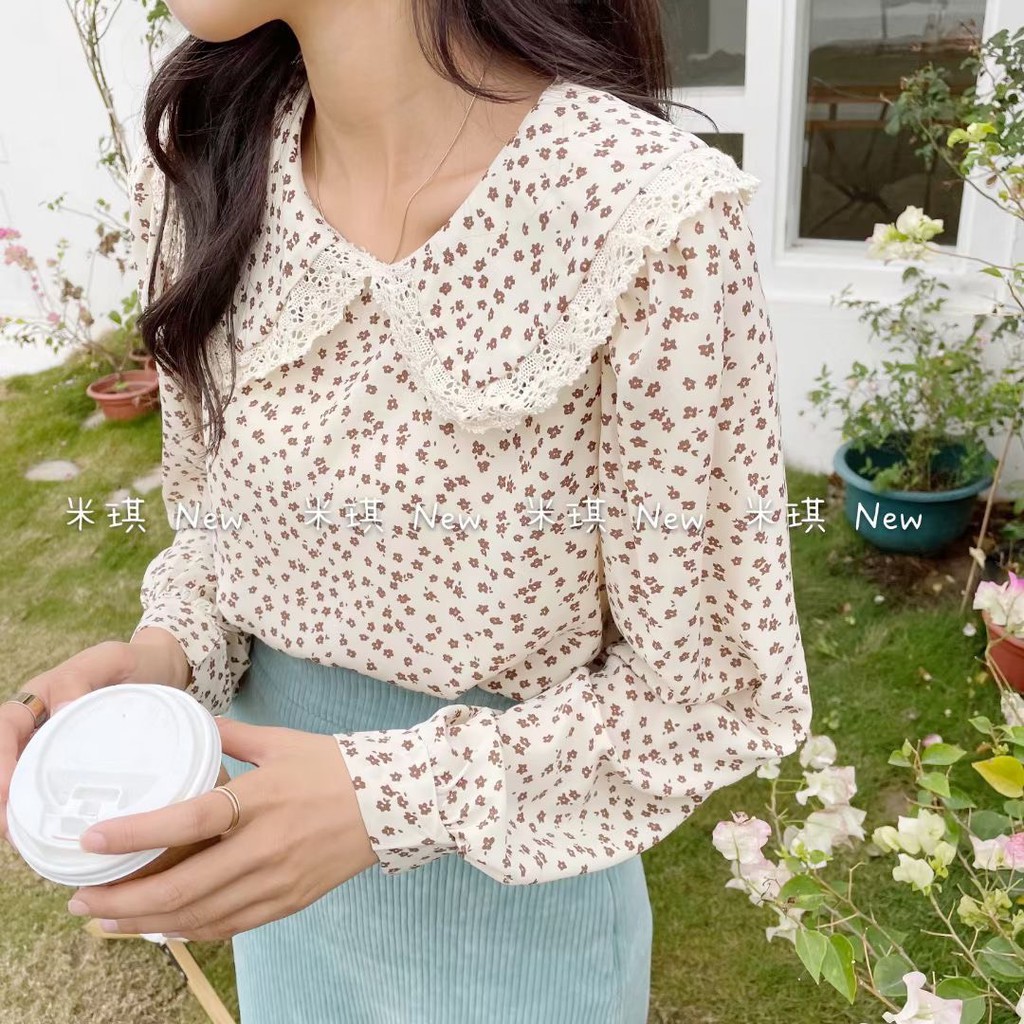 Áo sơ mi cổ sen viền bèo ren Ulzzang styleHàng Quảng Châu