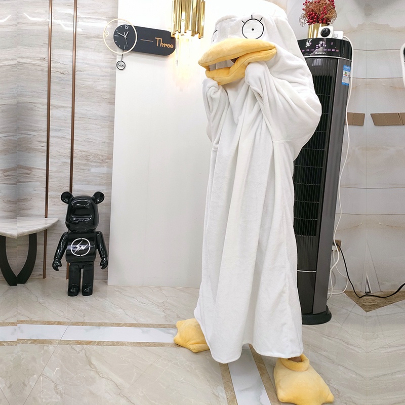 Bộ đồ ngủ mùa đông CON VỊT kèm Dép chân vịt Nỉ bông dầy ấm áp