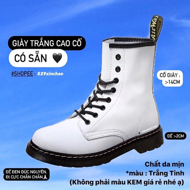 sẵn/ Boot Dr trắng 🖤 giày da martins 🤪Giày trắng cao cổ đế thấp, chất da trắng mịn (ĐẶT GIAO LUÔN) | BigBuy360 - bigbuy360.vn