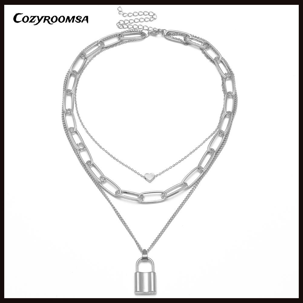 vòng cổ Nhiều Lớp Mặt Hình Ổ Khóa Trái Tim Thời Trang Cho Nữ