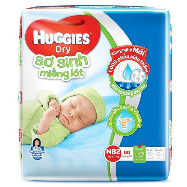 Miếng lót Sơ Sinh Huggies Newborn 1_100 miếng/Newborn 2_60 miếng