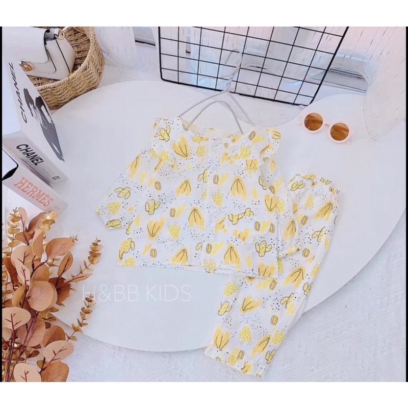 Bộ Pijama Cho Bé Gái Chất Đũi Rời Dài Tay Từ