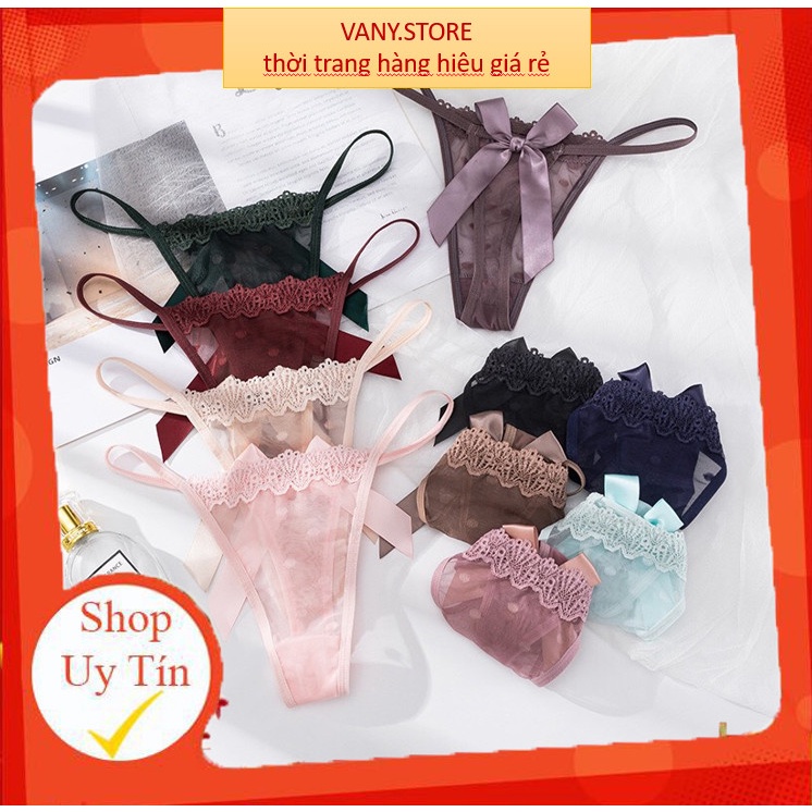 Quần Lót Nữ Ren lọt khe mỏng xuyên thấu dây hai mảnh đính nơ to ở giữa điệu đà sexy quyến rũ mẫu 8605