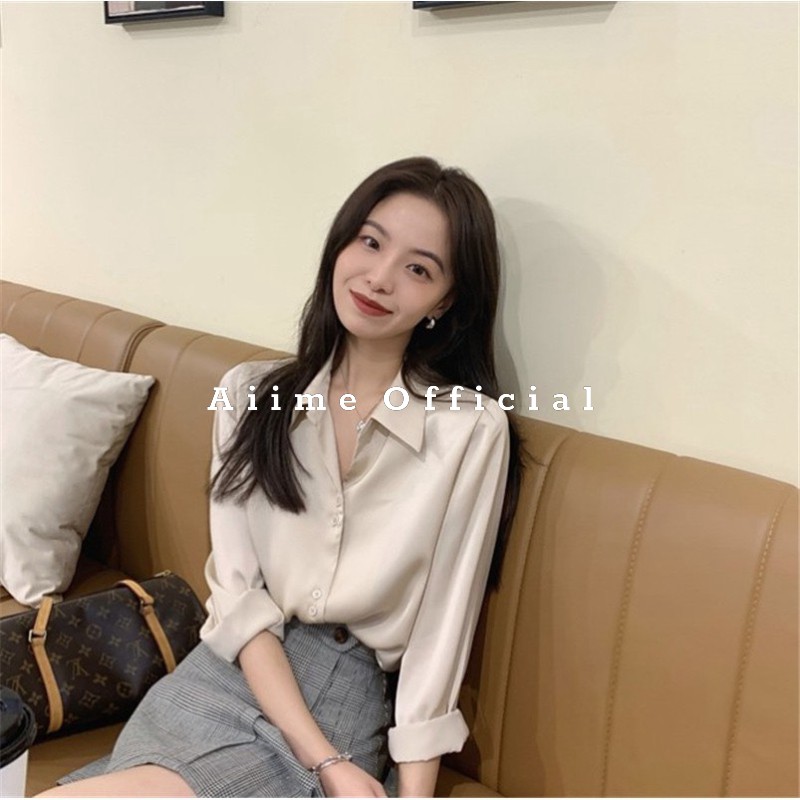 Áo Sơ Mi Nữ Form Rộng Chất Đũi Màu Trắng Đen Dài Tay Ulzzang Cao Cấp