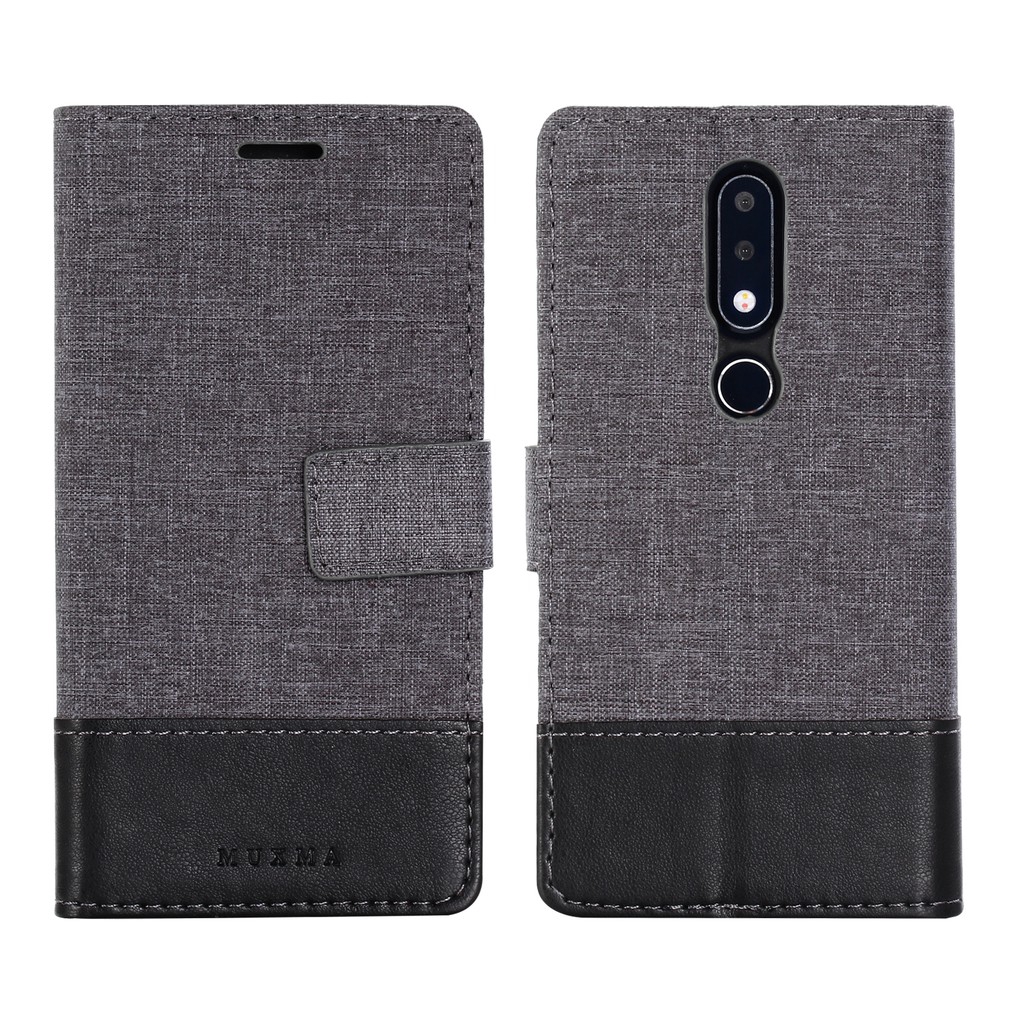 Bao da điện thoại bảo vệ toàn diện phối vải canvas tích hợp ví tiện dụng dành cho Nokia 6 2018 / 6.1 Plus / X6