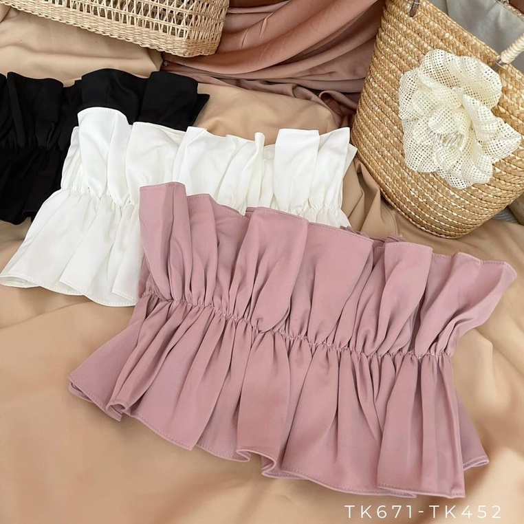 [Ảnh thật] Áo crop nhún hở vai