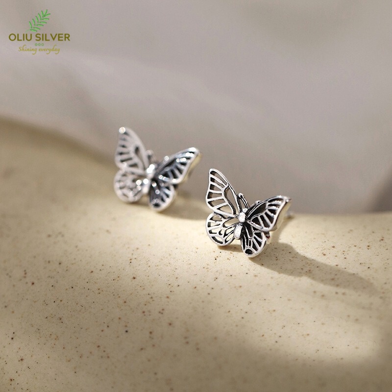 Bông Tai Bạc Thái S925 Butterfly Retro Trẻ Trung Cá Tính | Khuyên Tai Nữ Trang Sức Bạc 925