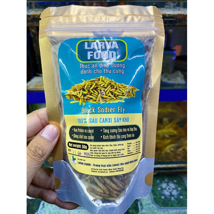 SÂU CANXI SẤY KHÔ CHO CÁ CHIM VÀ BÒ SÁT GÓI 65GRAM LARVA FOOD BLACK SODIER FLY