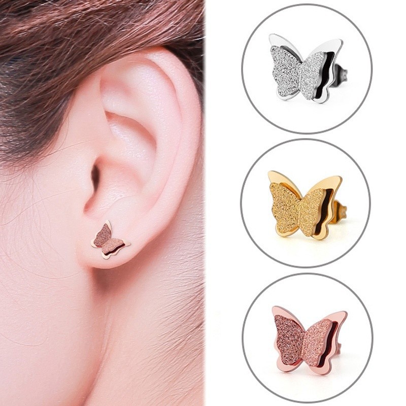 Bông tai hình bướm bằng titan 3 màu