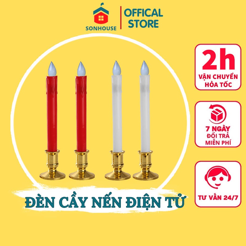 Đèn Cầy Điện Tử, Nến Điện Tử Mini Kèm Chân Đế Loại Chảy Sáp – Bộ 2 Đèn